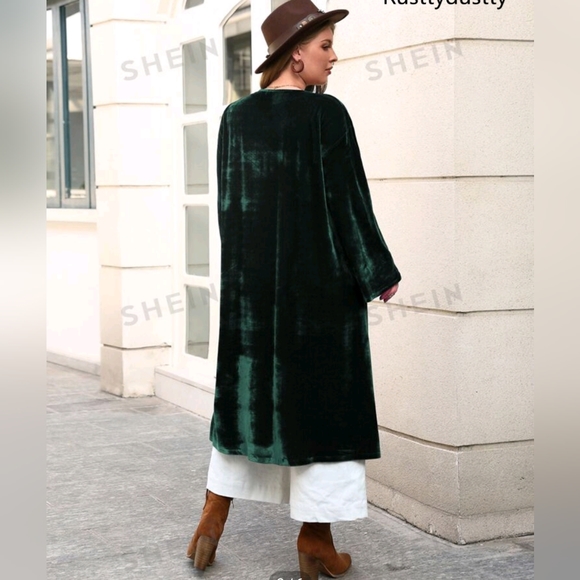 Plus velvet open front embroidered dark green 3xl - Picture 3 of 4